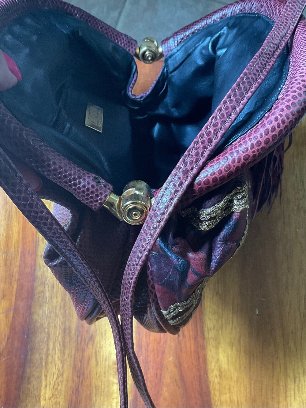 I.Magnin Vintage-Inspired Burgundy Tassel Crossbody Bag - Picture 7 of 10